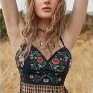 Floral Embroidered Black Top